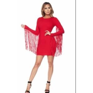 Elegant Red Fringe Midi Dress